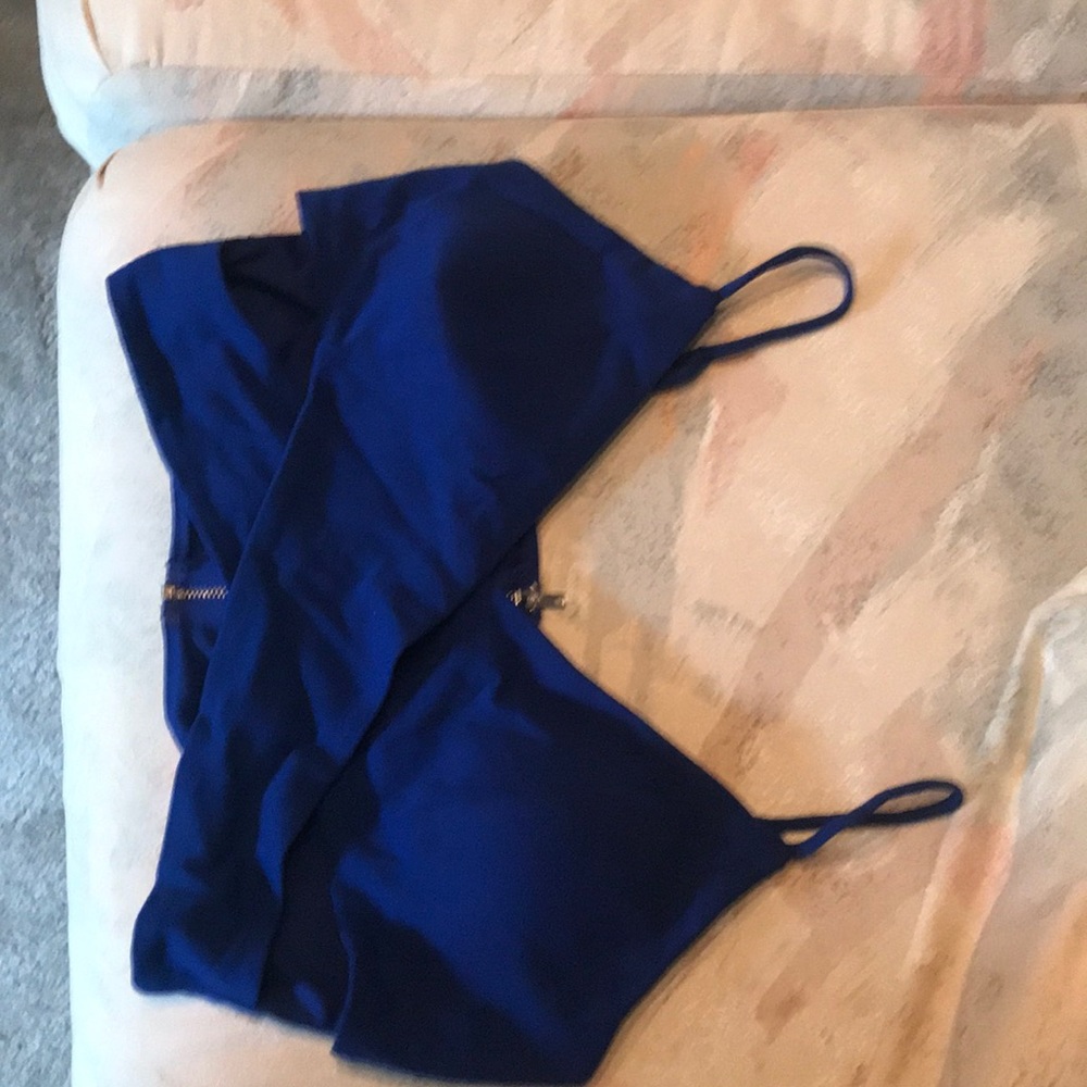Blue cut out crop top w/ zipper back